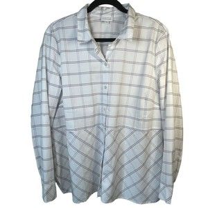 J Jill Shirt Womens Medium‎ Button Up Blouse Top Plaid Long Sleeve White